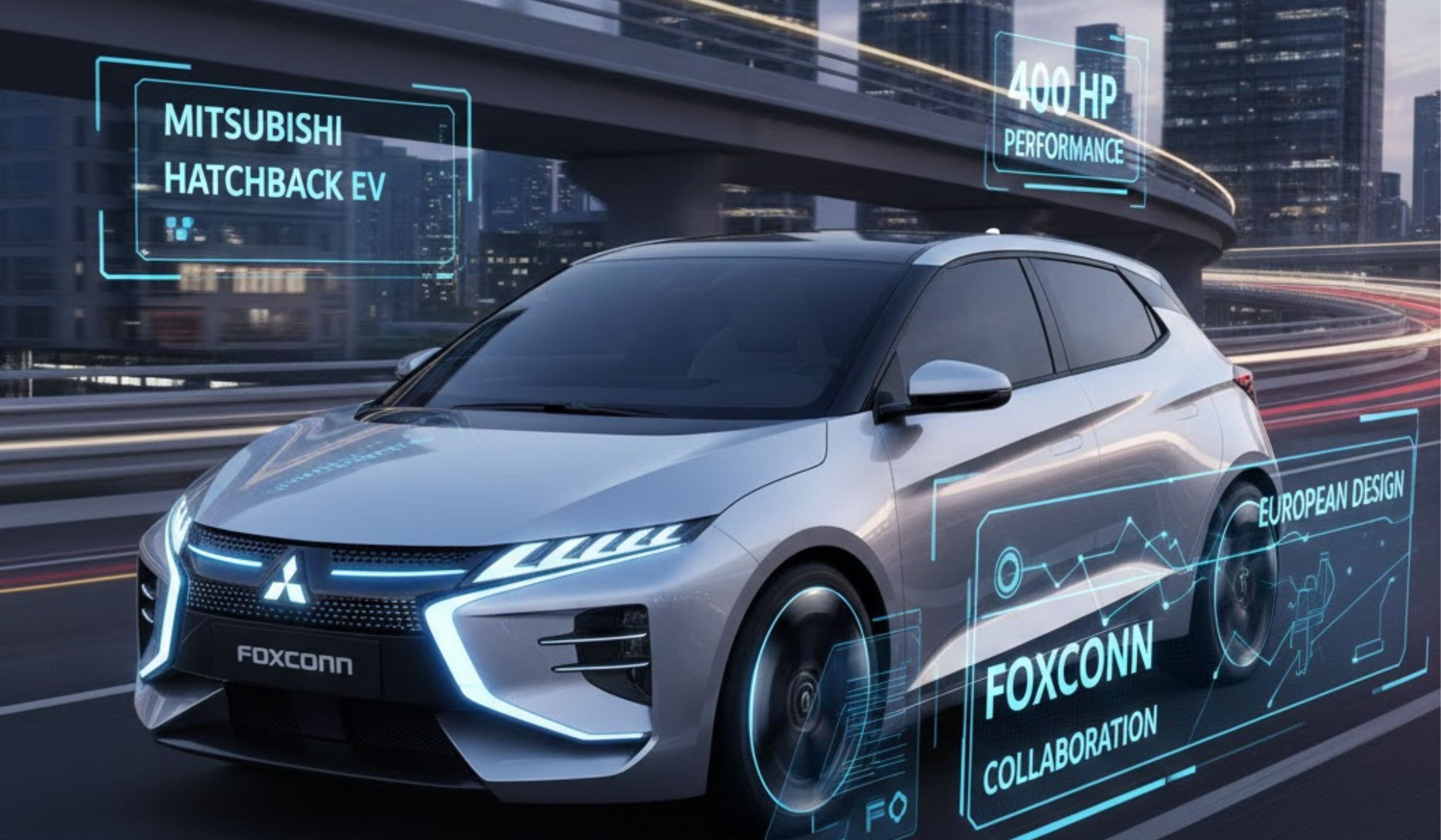 Mobil listrik canggih Mitsubishi hatchback kolaborasi Foxconn hadir dengan 400 hp dan jarak tempuh 430 km, siap meluncur 2026.