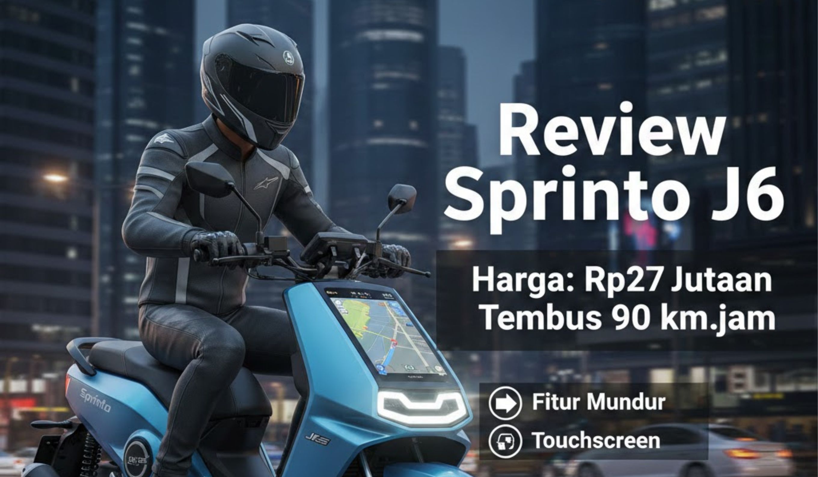 Review motor Sprinto J6 harga Rp27 jutaan, tembus 90 km/jam, fitur mundur, touchscreen dan jarak tempuh 110 km!