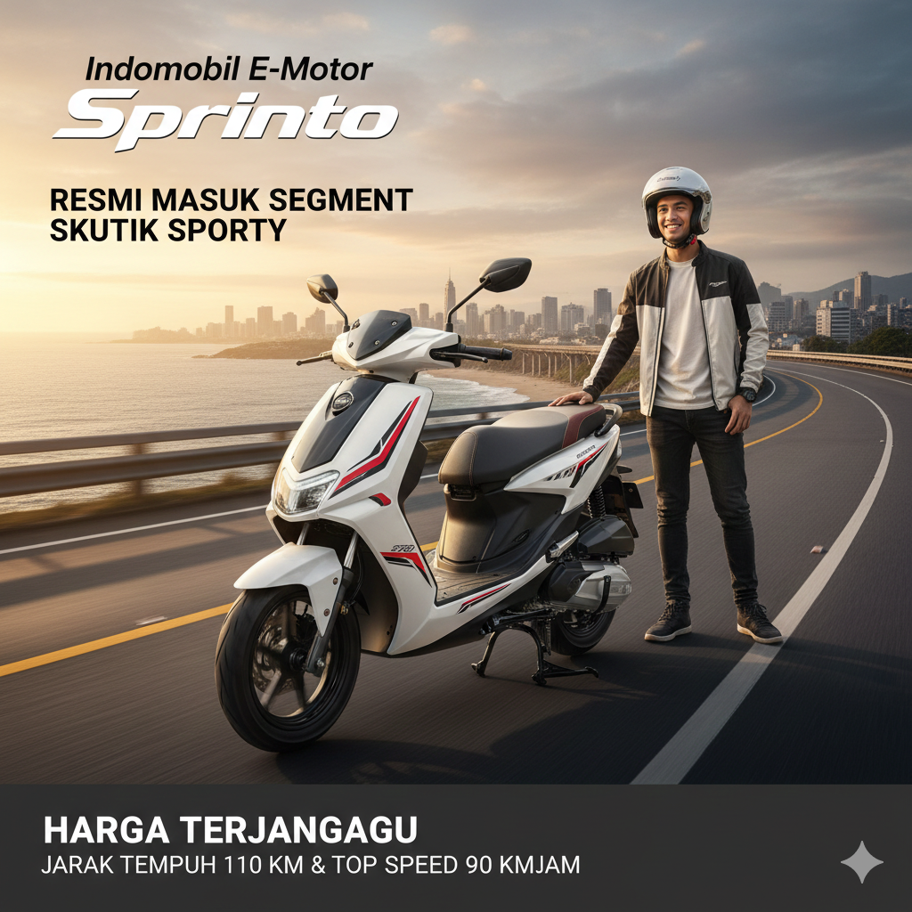 Indomobil E-Motor Sprinto Resmi Masuk Segmen Skutik Sporty, Harga Terjangkau Jarak Tempuh 110 Km dan Top Speed 90 Km/Jam