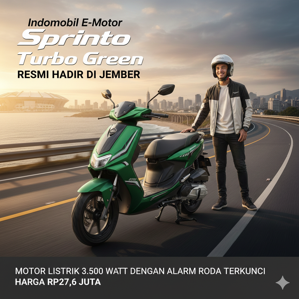 Indomobil E-Motor Sprinto Turbo Green Resmi Hadir di Jember, Motor Listrik 3.500 Watt dengan Alarm Roda Terkunci dan Harga Rp27,6 Juta