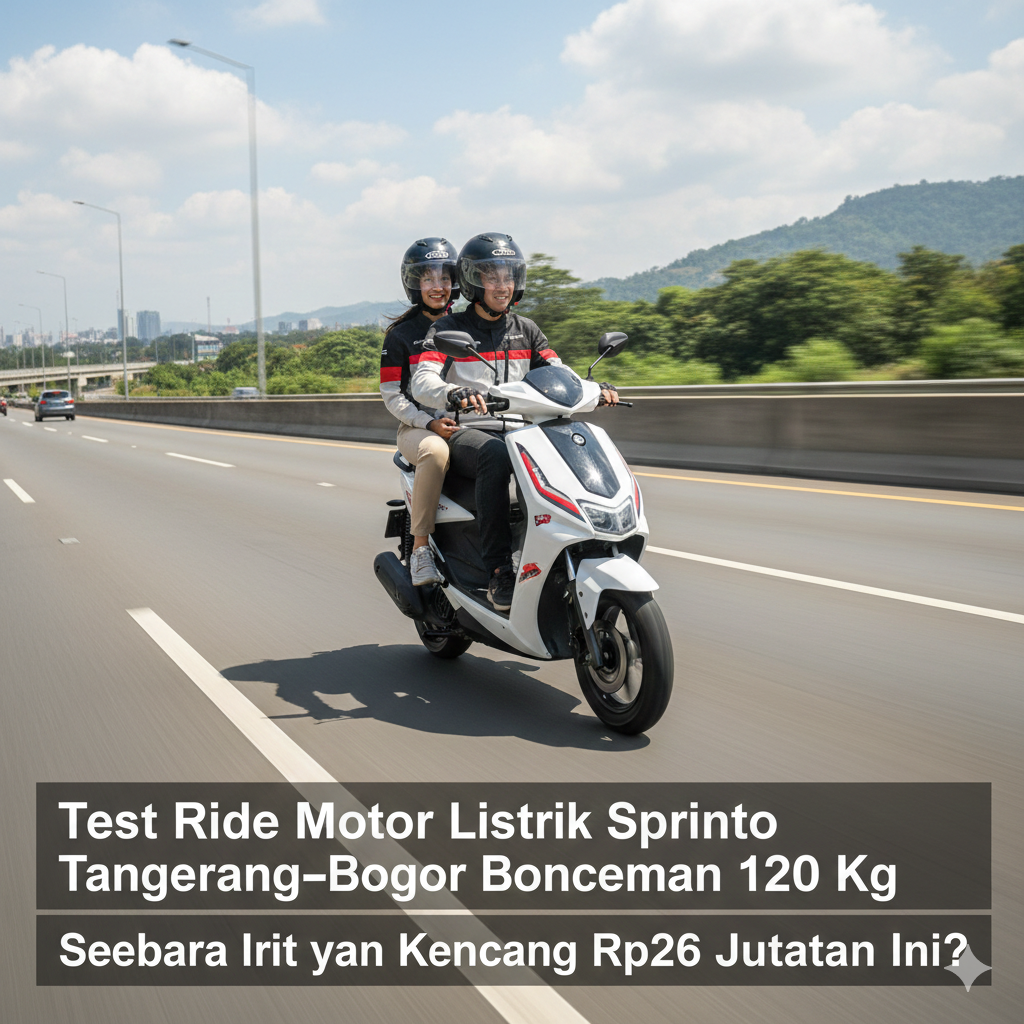 Test Ride Motor Listrik Sprinto Tangerang&ndash;Bogor Boncengan 120 Kg, Seberapa Irit dan Kencang Rp26 Jutaan Ini?
