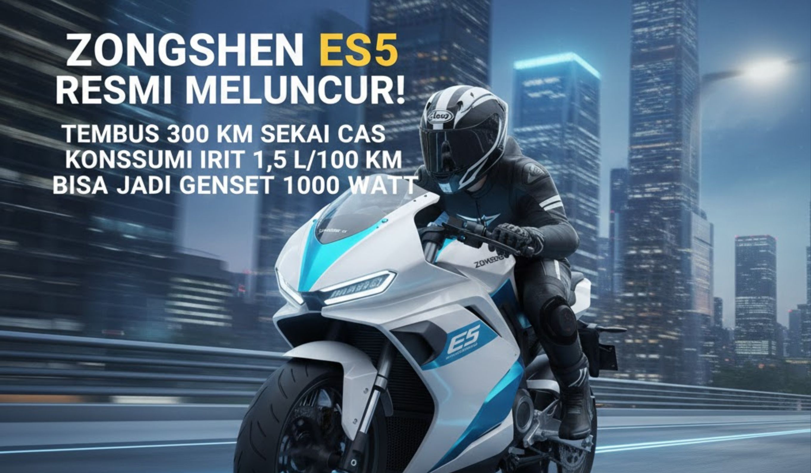 Harga motor listrik Zongshen ES5 diperkirakan Rp50-60 juta. Tembus 300 KM sekali cas, fitur canggih dan pengisian cepat 40 menit!