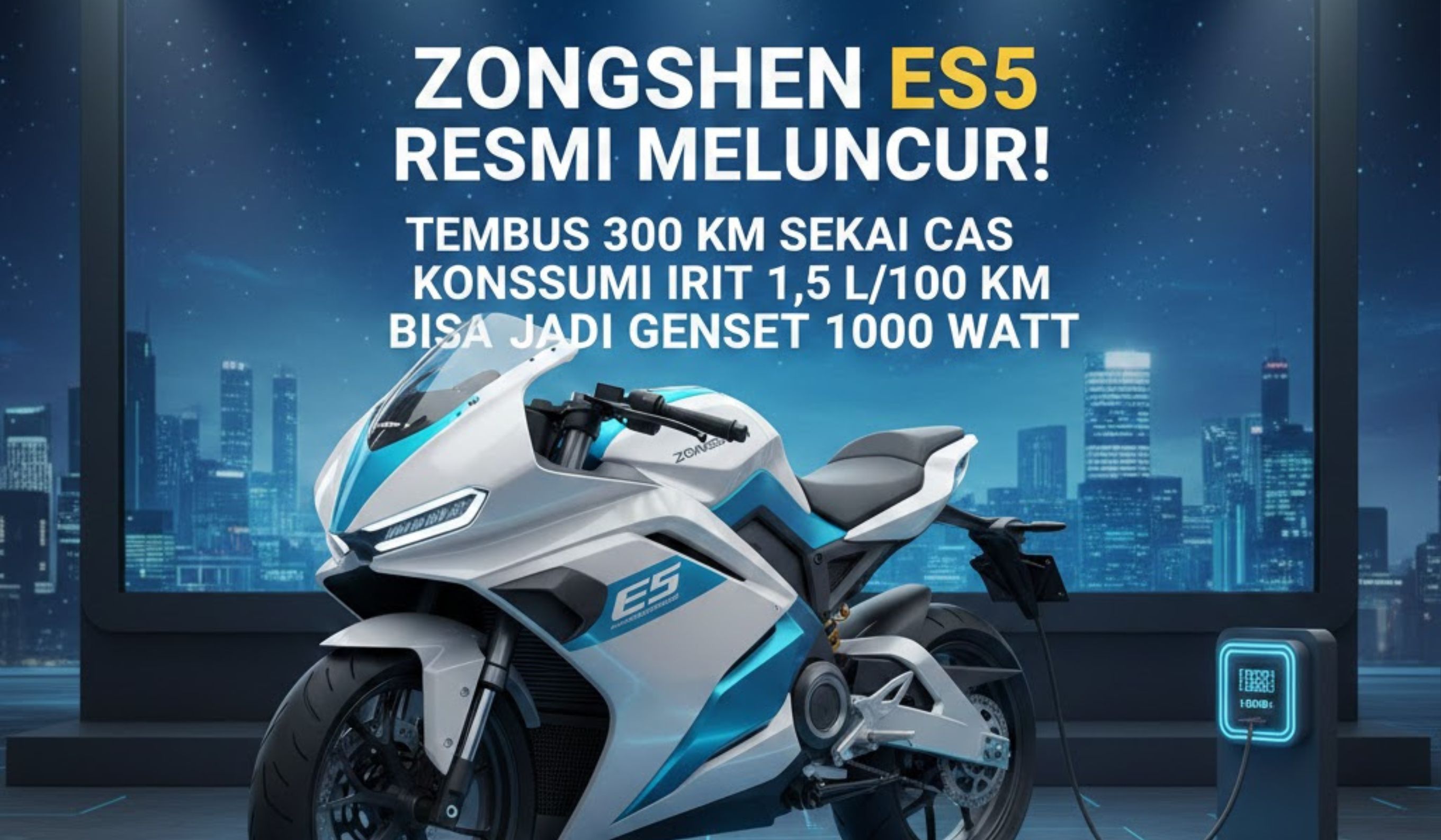 Motor listrik Zongshen ES5 tembus 300 KM sekali cas, konsumsi 1,5 L/100 KM dan bisa jadi genset 1000 watt. Cek spesifikasinya!