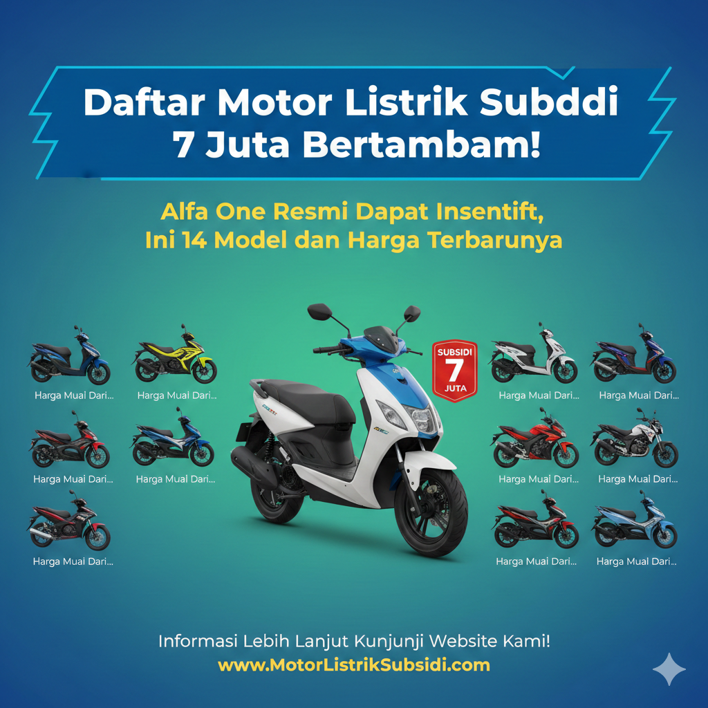 Daftar Motor Listrik Subsidi 7 Juta Bertambah! Alfa One Resmi Dapat Insentif, Ini 14 Model dan Harga Terbarunya