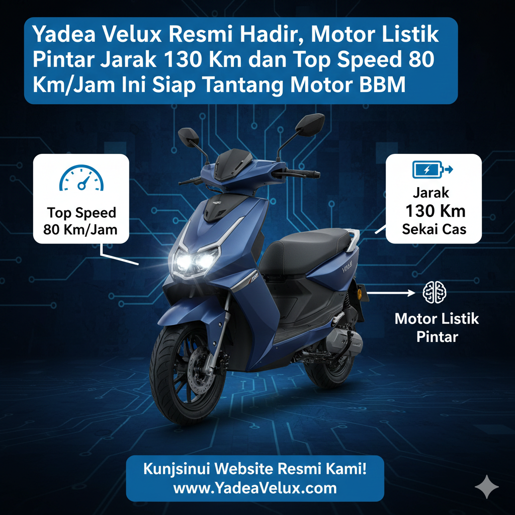Yadea Velux Resmi Hadir, Motor Listrik Pintar Jarak 130 Km dan Top Speed 80 Km/Jam Ini Siap Tantang Motor BBM