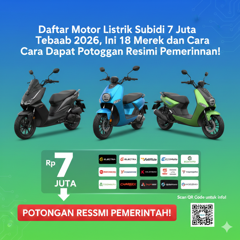 Daftar Motor Listrik Subsidi 7 Juta Terbaru 2026, Ini 18 Merek dan Cara Dapat Potongan Resmi Pemerintah!  