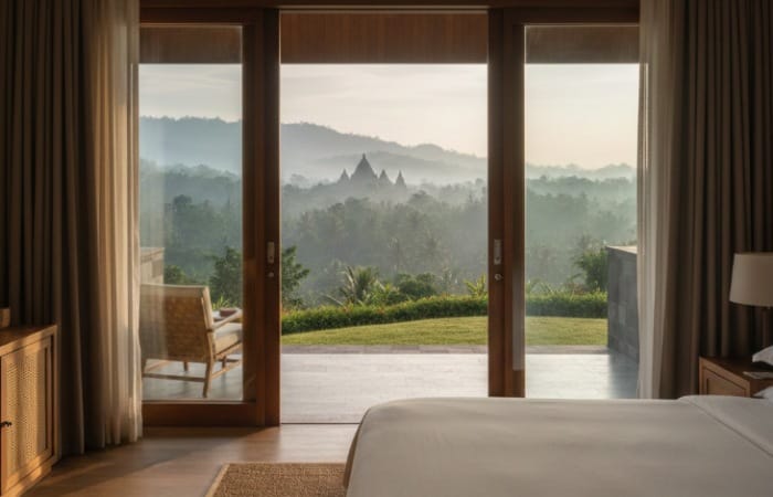 Hotel Amanjiwo Borobudur bertarif Rp23 juta per malam tanpa TV, suguhkan view alam dan kemewahan kelas dunia.