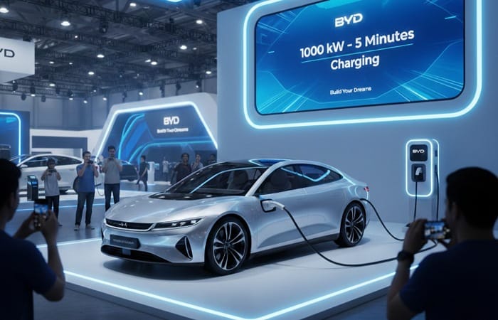 BYD di IMS 2026 pamer charging 1.000 kW, isi 5 menit tambah 400 km. Teknologi canggih bikin mobil listrik makin digemari.
