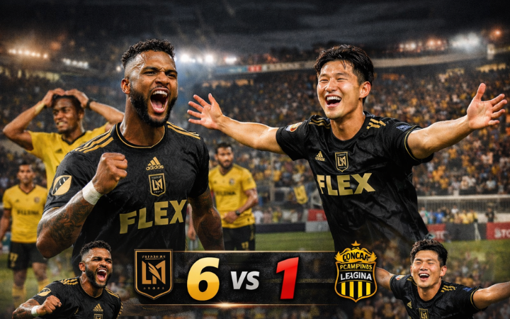 Pemain LAFC merayakan kemenangan telak 6-1 atas Real Espa&ntilde;a di Honduras, Deni Buanga cetak Hattrick dan Sun tampil gemilang di leg pertama.