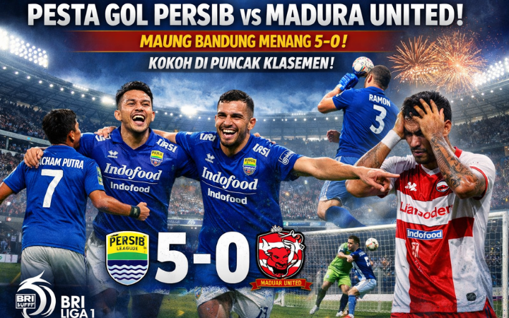 Persib pesta gol! Maung Bandung hancurkan Madura United 5-0 dan makin kokoh di puncak klasemen BRI Super League.