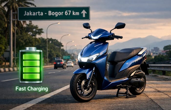 Review Motor Listrik Indomobil Sprinto Jakarta-Bogor. Cek performa, jarak tempuh riil, dan fitur fast charging 45 menit yang revolusioner!