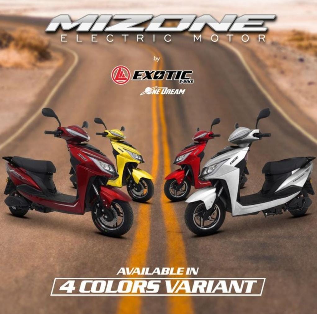 Motor listrik Exotic Mizon Pacific: kecepatan 50 km/jam, jarak tempuh 85 km, baterai tahan lama, desain modern, fitur lengkap.