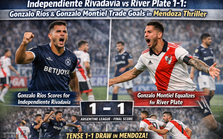Independiente Rivadavia and River Plate battle to a thrilling 1-1 draw at Estadio Malvinas Argentinas in Mendoza, with Gonzalo R&iacute;os opening the scoring before Gonzalo Montiel fired home the equalizer.