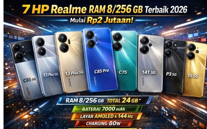 Rekomendasi HP Realme RAM 8/256 GB terbaik 2026, cocok untuk gaming dan multitasking. Spesifikasi gahar, harga mulai Rp2 jutaan.