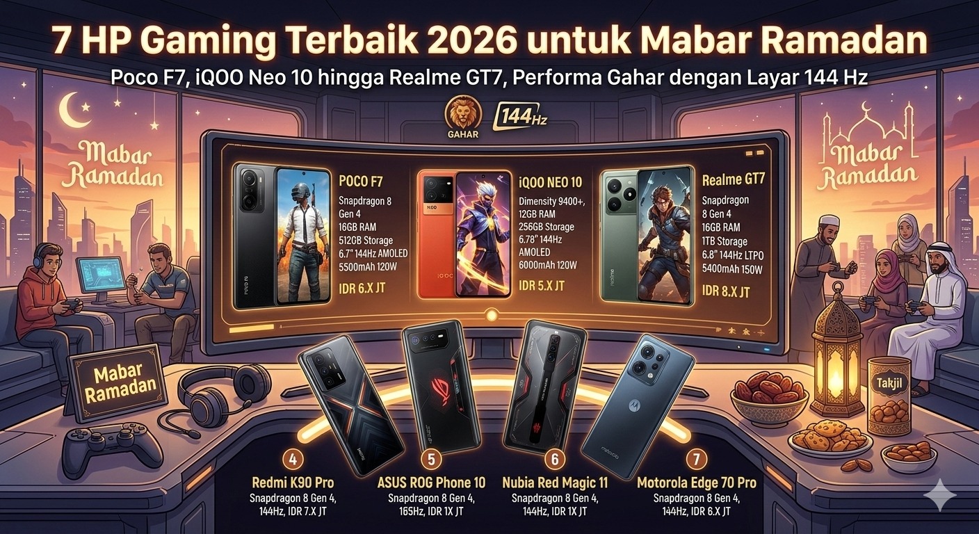 7 HP Gaming Terbaik 2026 untuk Mabar Ramadan: Poco F7, iQOO Neo 10 hingga Realme GT7, Performa Gahar dengan Layar 144 Hz
