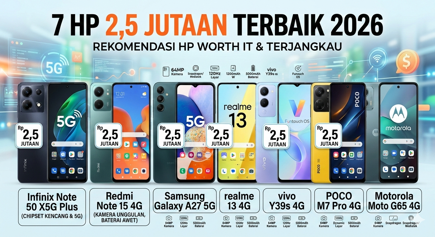 7 HP 2,5 Jutaan Terbaik 2026, Infinix Note 50 X5G Plus hingga Redmi Note 15 4G Jadi Pilihan Paling Worth It