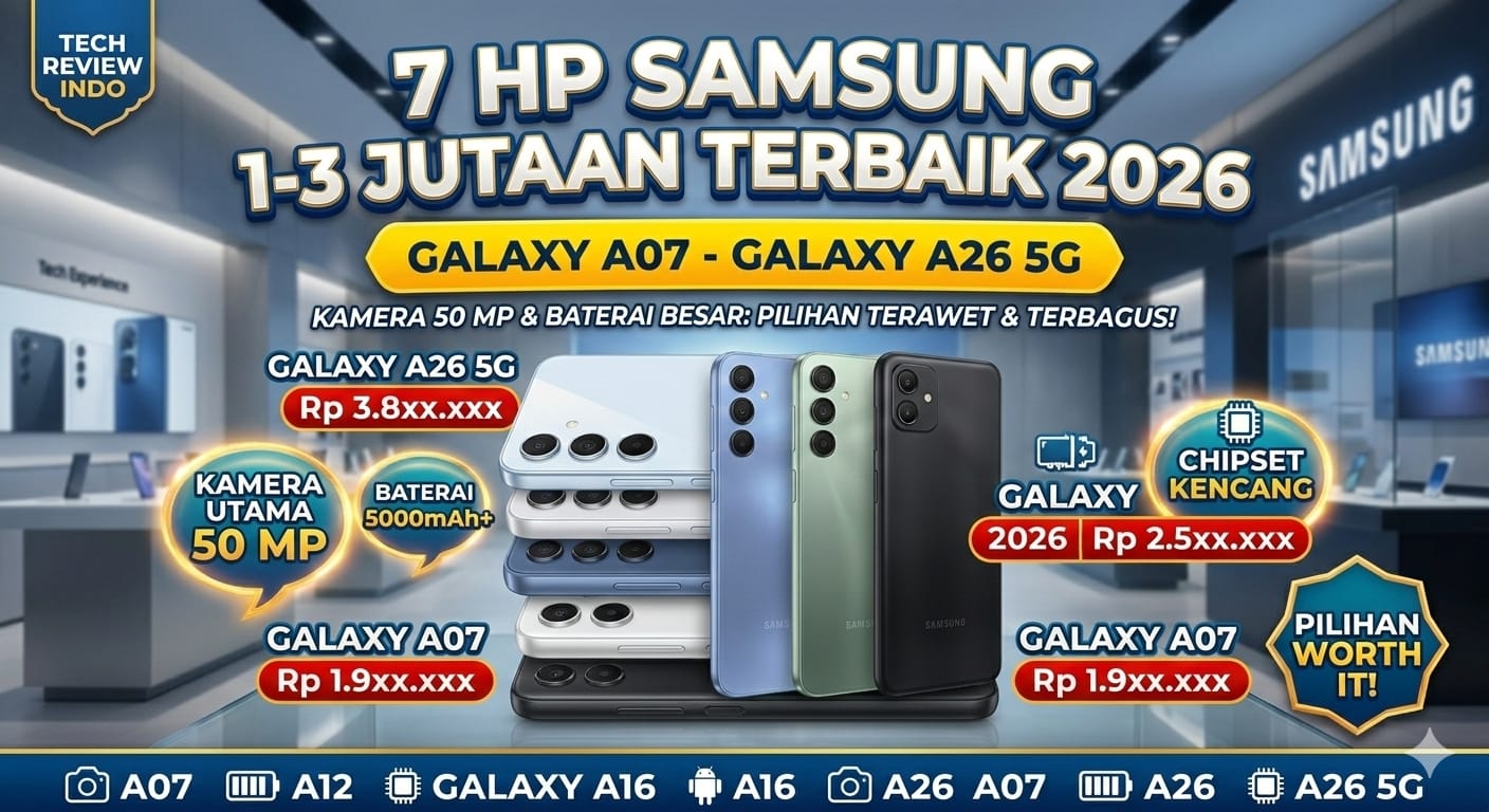 7 HP Samsung 1&ndash;3 Jutaan Terbaik 2026, Galaxy A07 hingga Galaxy A26 5G Paling Worth It dengan Kamera 50 MP dan Baterai Besar