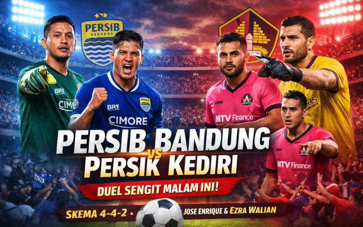 Persib Bandung vs Persik Kediri berlangsung sengit malam ini. Persik mengandalkan Jose Enrique dan Ezra Walian dengan formasi 4-4-2. Siapa menang?