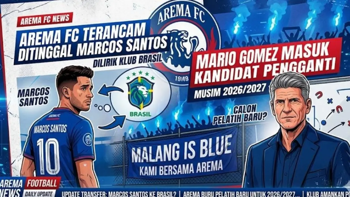 Arema FC terancam ditinggal Marcos Santos usai dilirik klub Brasil, Mario Gomez masuk kandidat pengganti musim 2026/2027.
