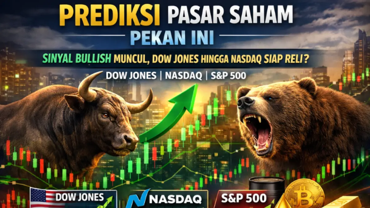 Sinyal bullish mulai terlihat di pasar global. Dow Jones, Nasdaq, dan S&P 500 berpotensi reli, namun investor tetap waspada menghadapi potensi resistance pekan ini. (AI)