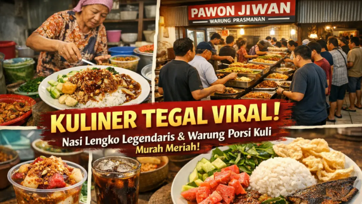 Kuliner Tegal viral! Dari nasi lengko legendaris hingga warung porsi kuli, murah meriah dengan rasa yang bikin ketagihan.(GPT AI)