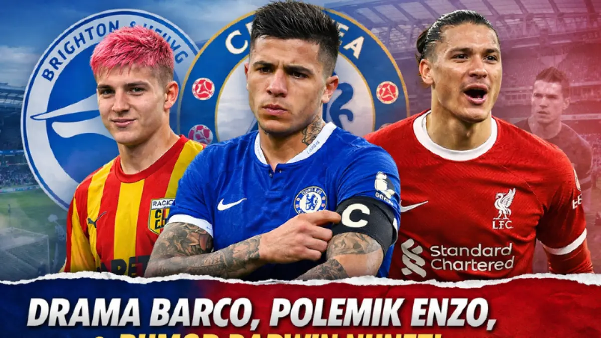 Drama transfer kembali menyelimuti Chelsea. Valentin Barco dikaitkan merapat, Enzo Fernandez jadi sorotan soal ban kapten, sementara rumor Darwin Nunez memicu pro dan kontra di kalangan fans. (AI)