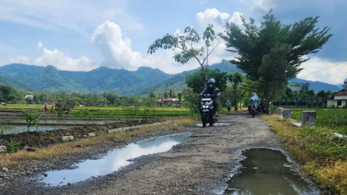 JANGAN DI BIARKAN: Salah satu ruas jalan di Desa Winong, Kecamatan Tugu, yang rusak.(FATRA ADITYA/RADAR TRFENGGALEK)