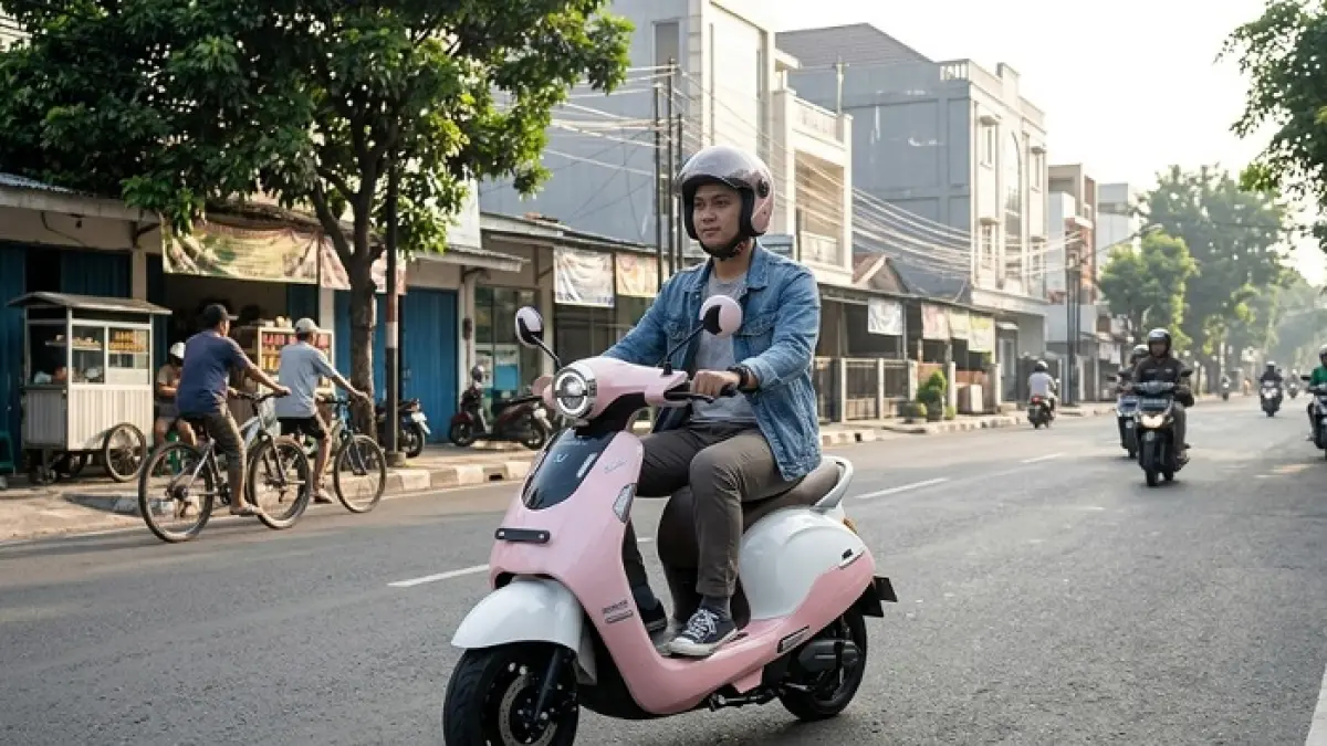 Indomobil E-Motor Sprinto jadi sorotan karena desain mirip skutik Honda, tapi punya fitur canggih dan jarak tempuh 110 km. Ilustrasi Gemini AI