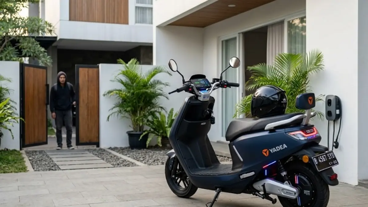 Yadea RS20 motor listrik canggih hadir dengan remote anti maling dan fitur kunci otomatis saat didorong. Ilustrasi Gemini AI
