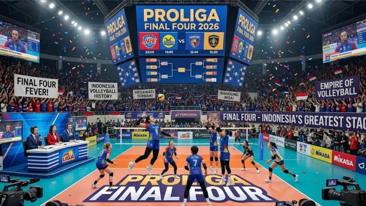 Jakarta Pertamina Enduro kalahkan Gresik 3-1 di Final Four Proliga 2026, Megawati dan Voronkova tampil dominan.