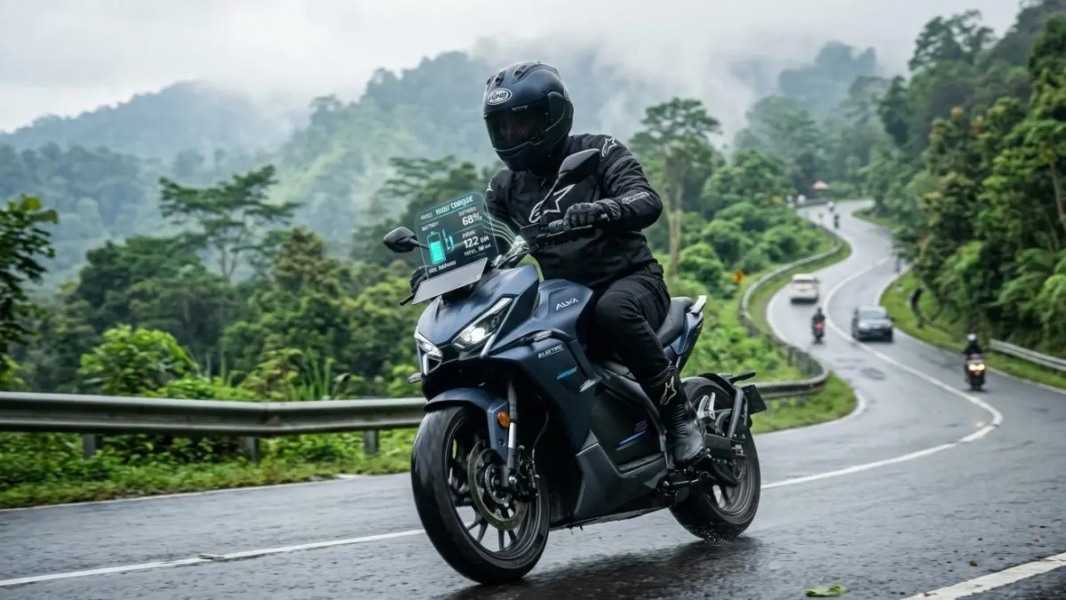 Motor listrik touring Jakarta Bogor 122 km diuji! Mode regen vs high torque, mana paling efisien dan bertenaga?
