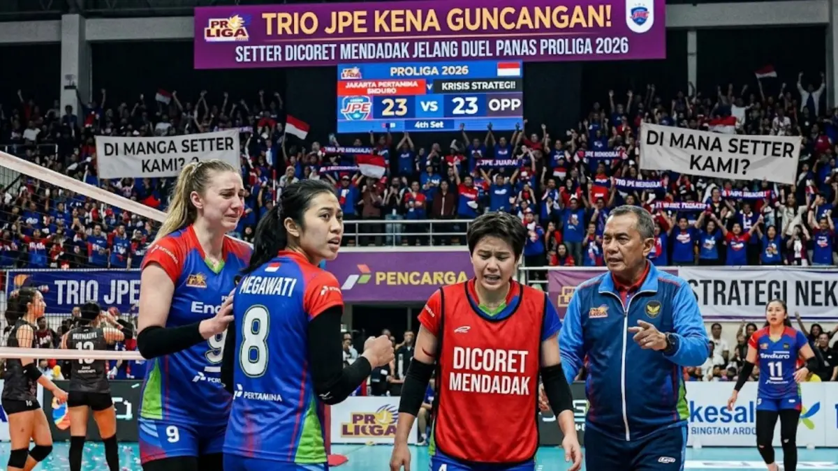 Trio JPE kena guncangan usai setter dicoret jelang laga panas Proliga 2026, strategi nekat Pertamina Enduro jadi sorotan.
