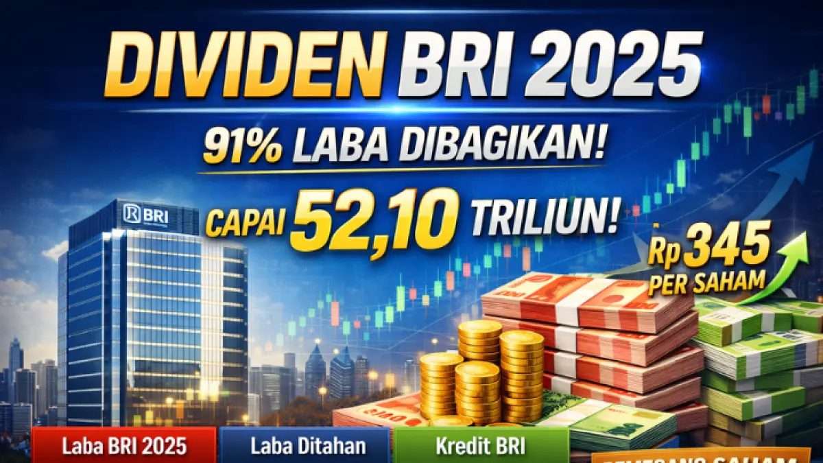 Dividen BRI 2025 melonjak! PT Bank Rakyat Indonesia (Persero) Tbk membagikan Rp52,10 triliun atau 91% laba, setara Rp345 per saham investor panen cuan besar.
(AI)
