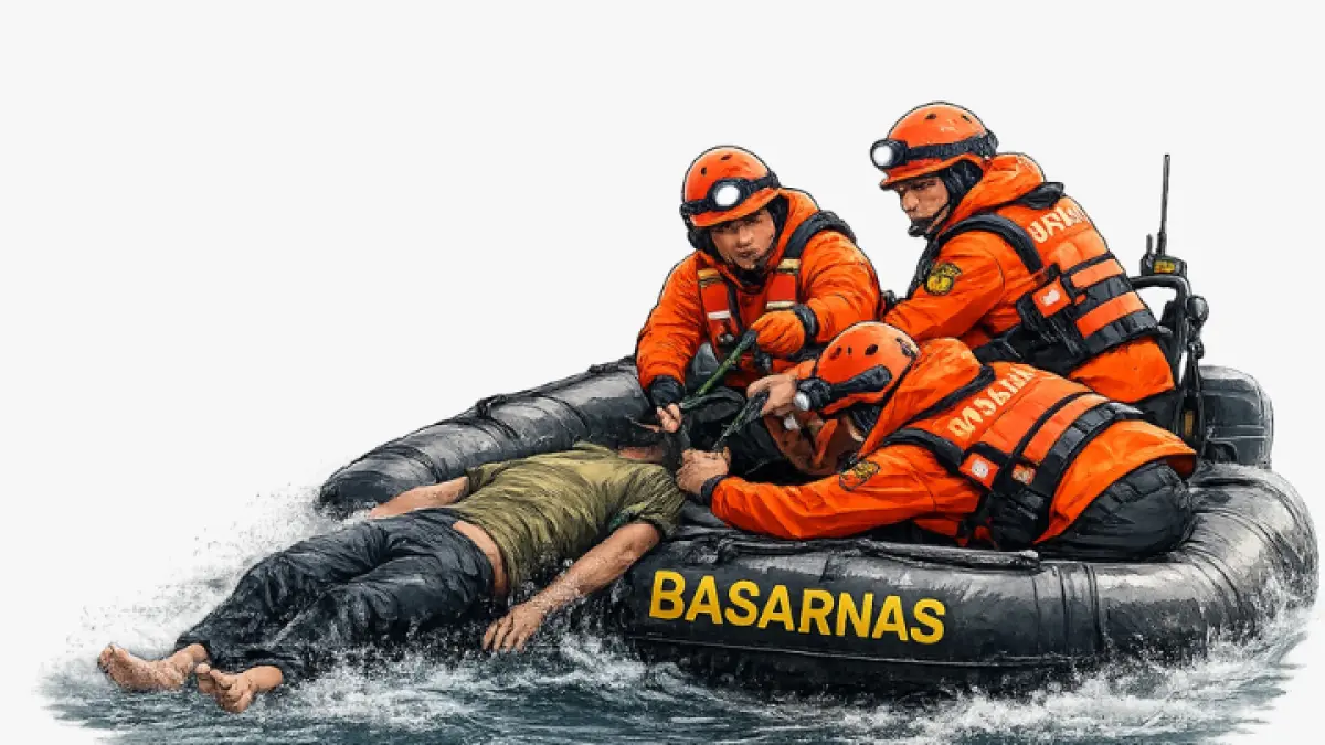 NAHAS: Pencarian nelayan pancing gurita, Imam Rifazianto, ditemukan dalam kondisi meninggal, Senin (13/4).
(BASARNAS UNTUK  RADAR TRENGGALEK)