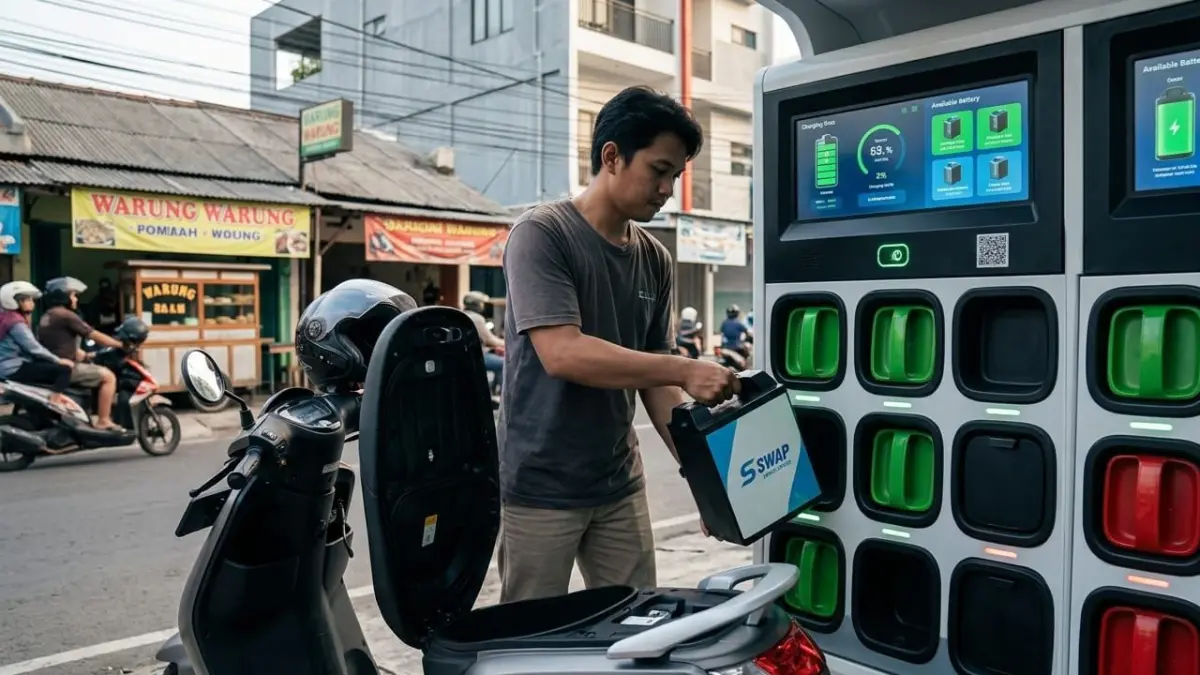 Baterai swap motor listrik memudahkan pengguna ganti baterai dalam hitungan detik, tanpa cas lama dan lebih efisien.