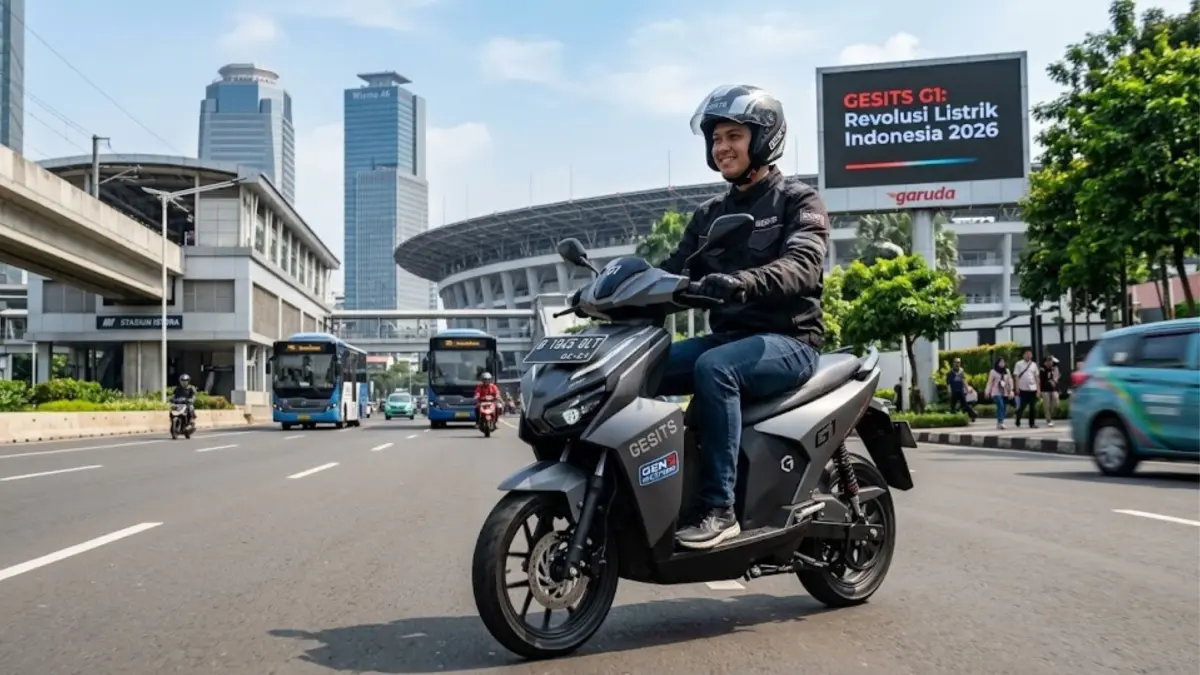 Motor listrik Gesits G1 terbaru hadir dengan desain modern, performa tangguh, dan efisiensi tinggi, siap ramaikan pasar Indonesia. (GEMINI AI)