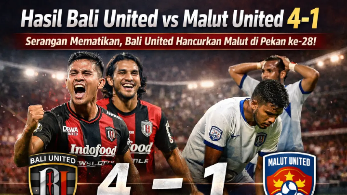 Bali United tampil dominan dan menang telak 4-1 atas Malut United pada pekan ke-28 Super League berkat serangan efektif dan mematikan. (GPT AI)