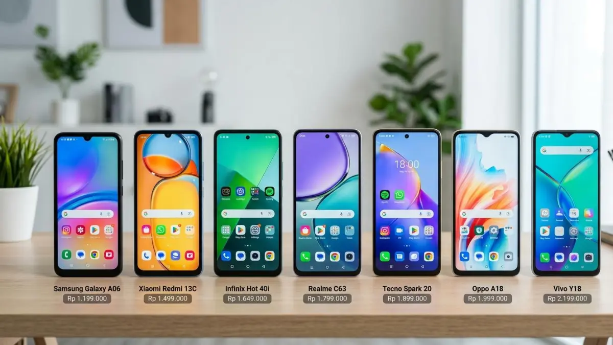 7 HP murah terbaik harga Rp1 jutaan 2026 dengan spesifikasi gahar, baterai besar, dan layar 120Hz, pilihan paling worth it!
