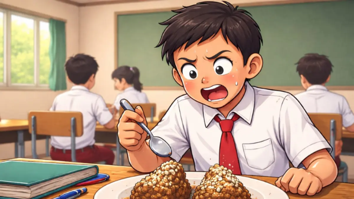 Diduga ada telur belatungg dalam makanan tersebut. (ilustrasi GPT AI)