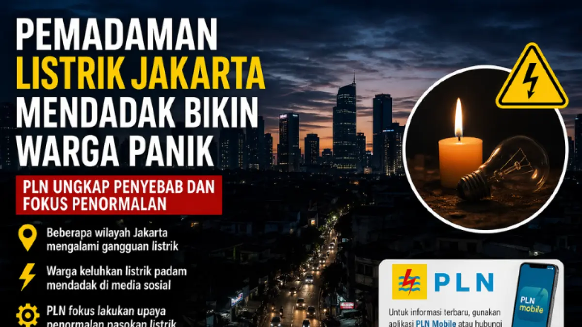 Pemadaman listrik Jakarta mendadak picu kepanikan warga di sejumlah wilayah, PLN bergerak cepat lakukan penormalan pasokan listrik. (GPT AI)