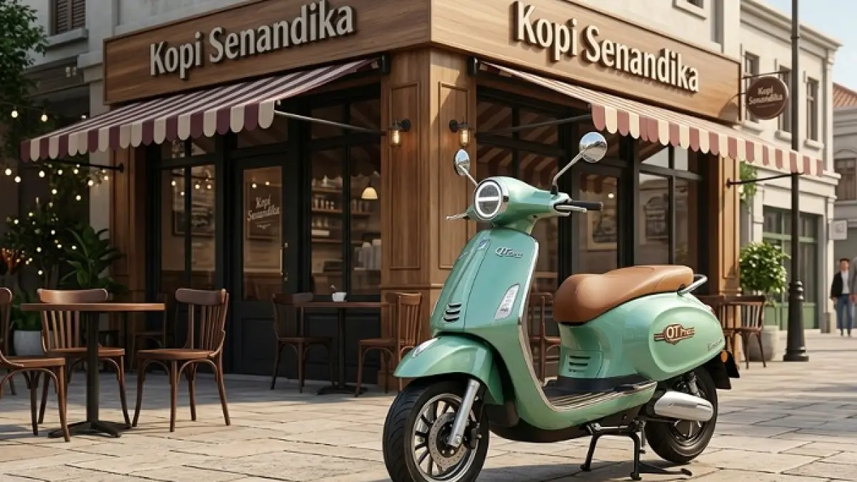 Motor listrik Indomobil QT Pro hadir dengan desain retro modern, fitur NFC dan jarak tempuh hingga 135 km. Ilustrasi Gemini AI