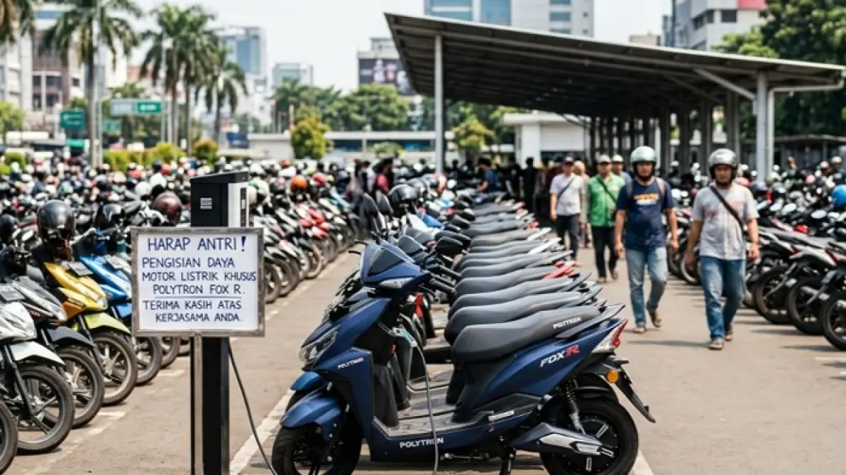 Analisis biaya operasional Polytron Fox 500. Cukup bayar Rp 6 ribuan bisa jalan 77 KM. Cek simulasi harga dan sewa baterainya di sini! (Ilustrasi Gemini AI)
