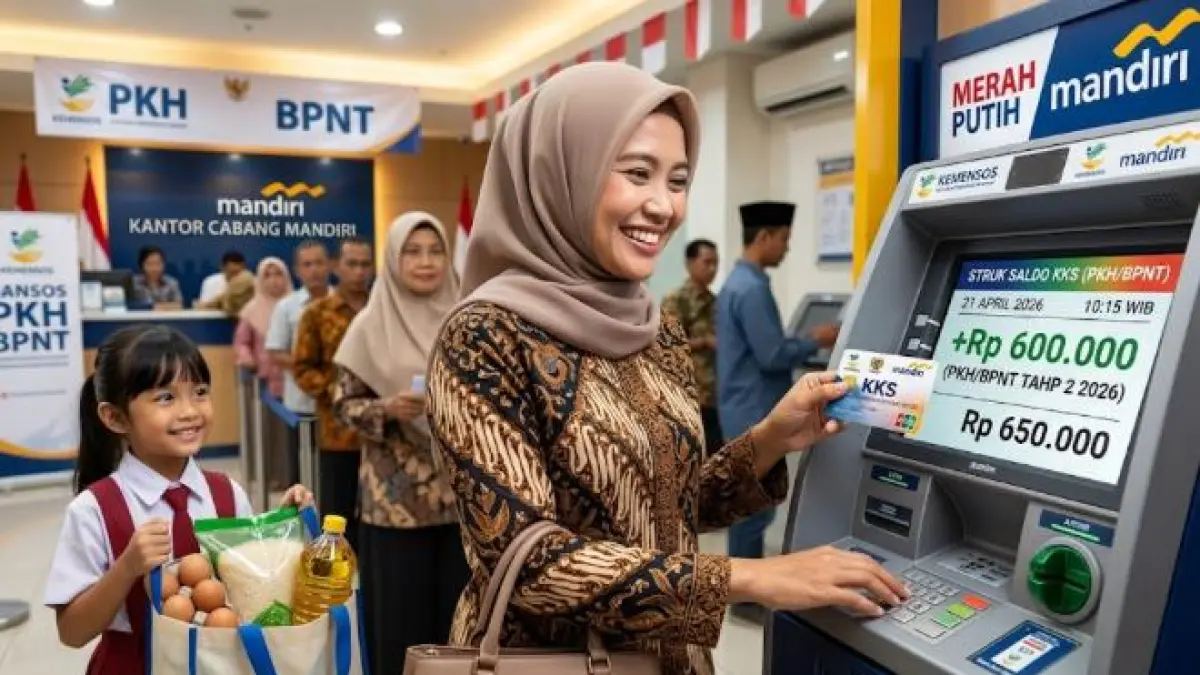 Bansos PKH dan BPNT Tahap 2 cair mulai 20 April 2026! Cek rekening KKS, ada saldo masuk hingga Rp600 ribu. Simak rincian nominal terbarunya di sini. (gemini ai)
