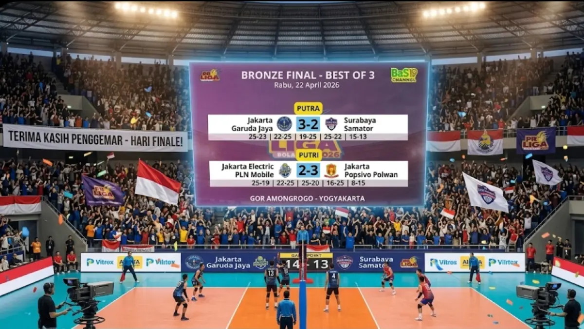 Hasil Proliga 2026 terbaru, LavAni menang telak dan Livin Mandiri kalahkan Pertamina. Simak klasemen dan top skor (screenshot youtube)