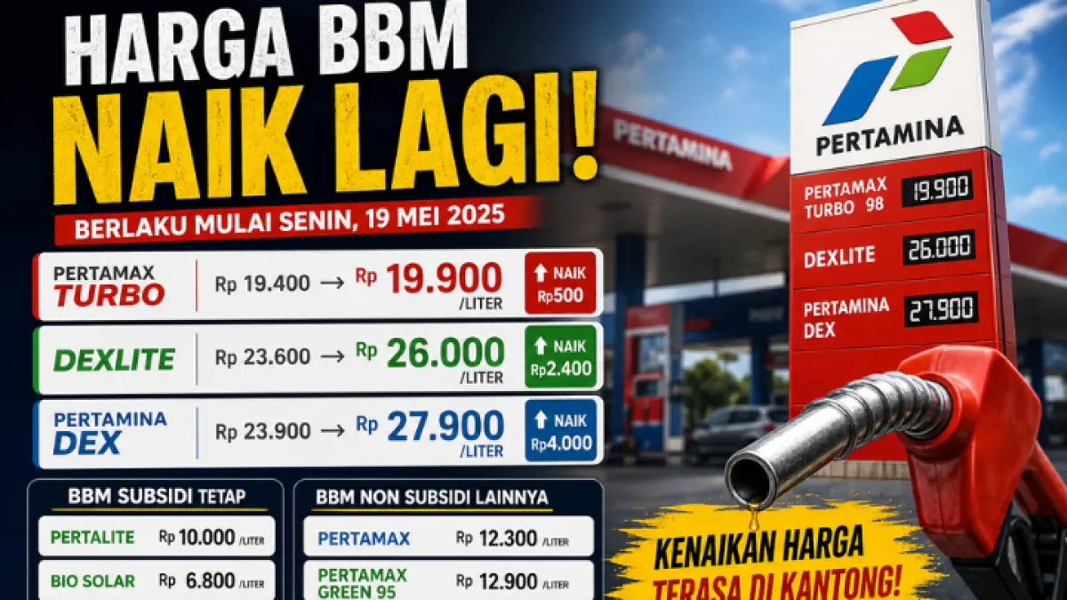 Meski BBM subsidi masih aman, kenaikan ini mulai terasa di kantong pengguna kendaraan. Harga BBM non subsidi resmi naik! Pertamax Turbo kini tembus Rp19.900 per liter, Dexlite Rp26.000, dan Pertamina Dex Rp27.900. (GPT)