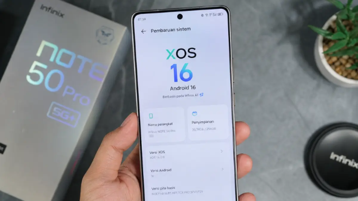 Update XOS 16 di Infinix Note 50 Pro hadir dengan Android 16, membawa tampilan baru, fitur AI, dan performa lebih optimal. (GPT AI)