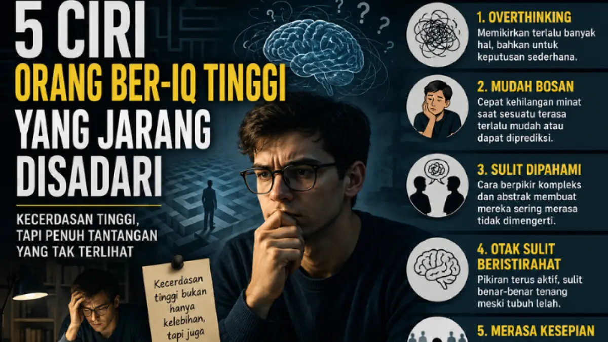 5 ciri orang ber-IQ tinggi menurut psikologi, dari overthinking hingga merasa kesepian meski dikelilingi banyak orang. ( YT. SimpleMindMap)
