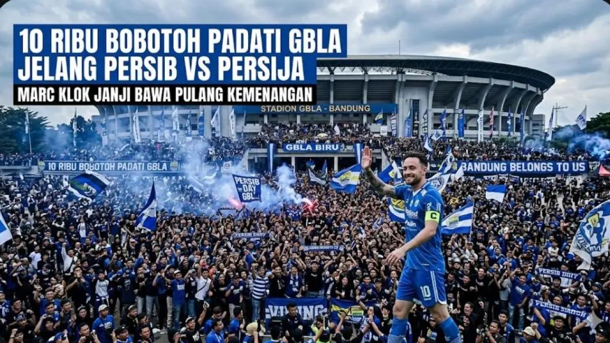 10 ribu Bobotoh padati GBLA jelang Persib Bandung vs Persija Jakarta, Marc Klok janji bawa pulang kemenangan.(gemini AI)