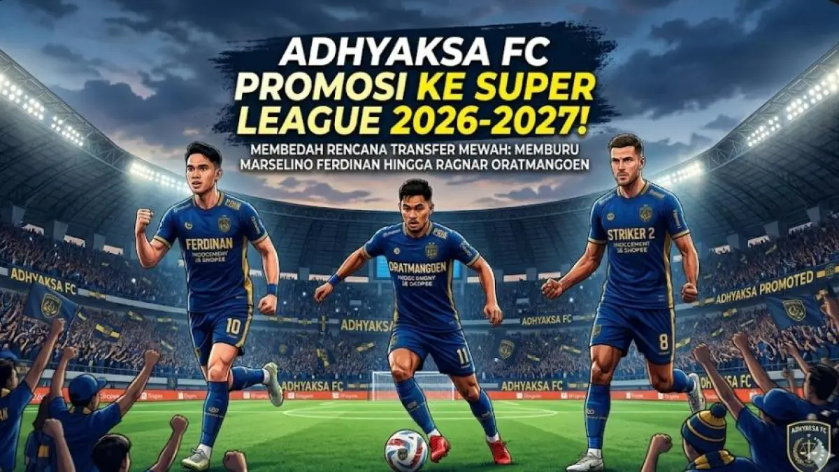 Adhyaksa FC promosi ke Super League 2026-2027 dan dikabarkan memburu Marselino Ferdinan hingga Ragnar Oratmangoen.(gemini AI)