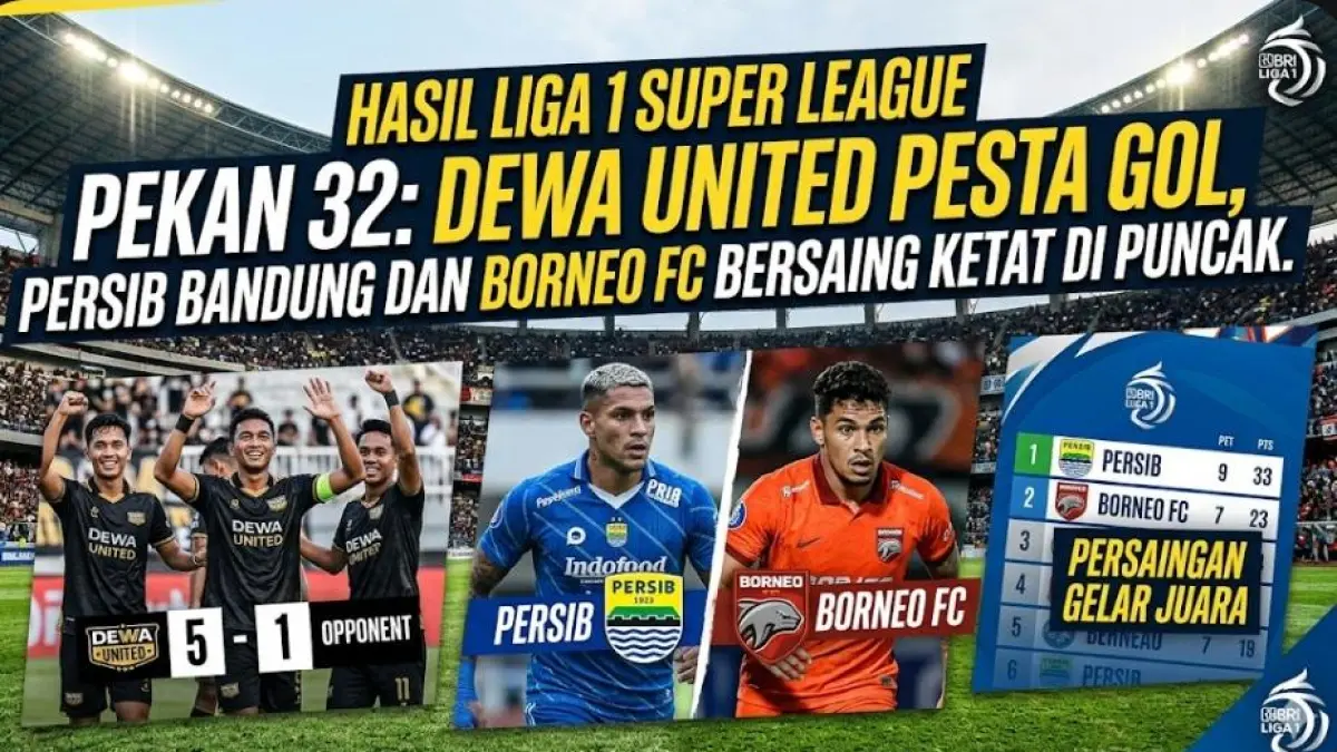 Hasil Liga 1 Super League pekan 32: Dewa United pesta gol, Persib Bandung dan Borneo FC bersaing ketat di puncak.(gemini AI)